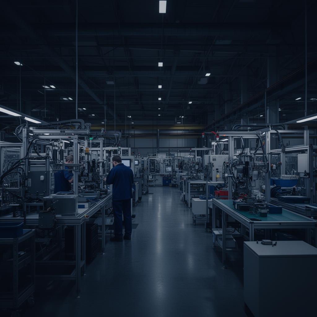 Industrial production floor with operators